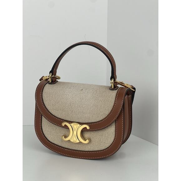 CELINE Textile Calfskin Triomphe Mini Besace Clea Natural Tan Shoulder Bag - Picture 1 of 16